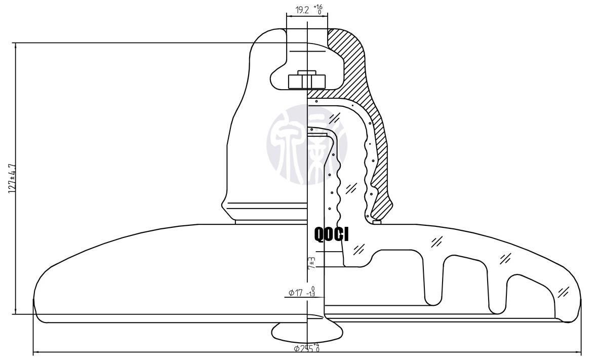 U70BS/255/127/320 IEC Standard profile 70kn suspension Tempered glass Insulator CTV254(图2) 图纸U70BS.jpg
