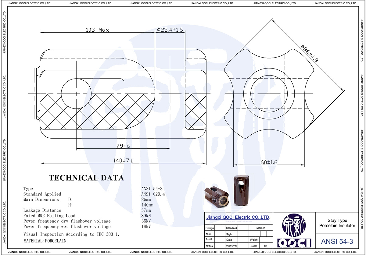 ANSI 54-3 Porcelain Stay Insulators(图1) QOCI ELECTRIC ANSI 54-3 Porcelain Stay Insulator Drawing.jpg