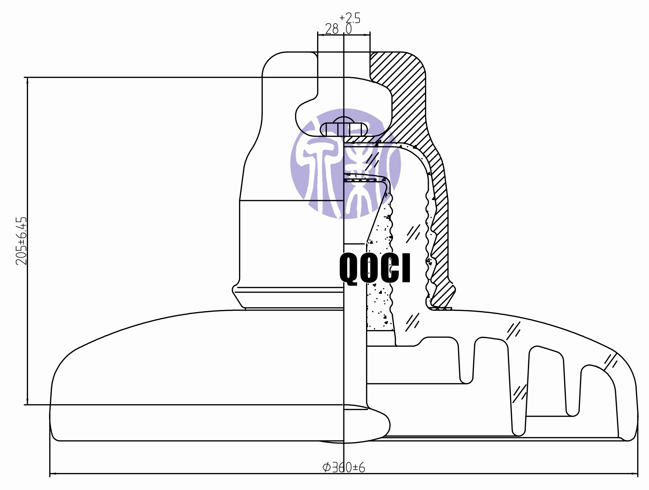 U420B High VoltageToughened Suspension Glass Insulator(图2) u420b-420标准550.jpg