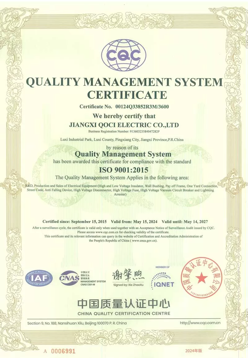 QUALITY MANAGEMENT SYSTEM
CERTIFICATE-Glass insulators