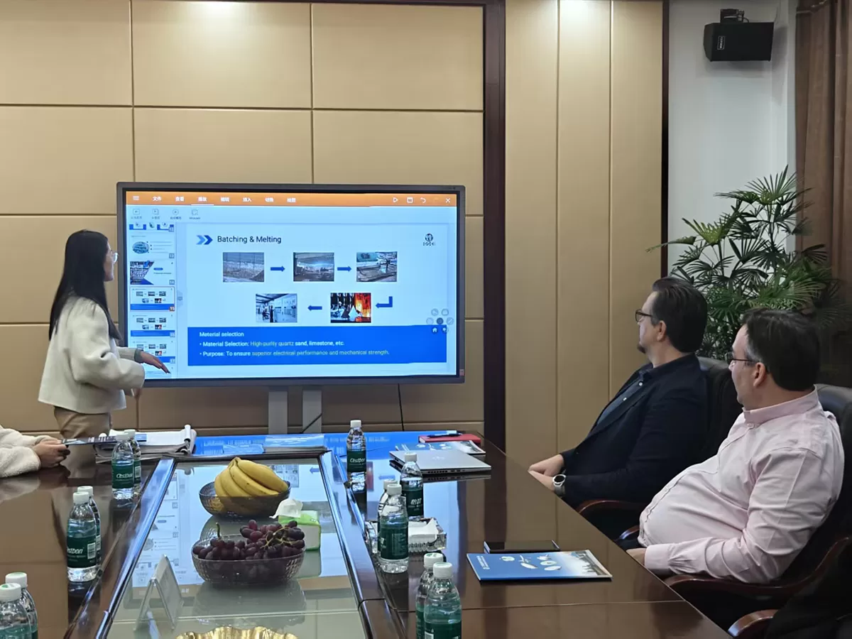 European customers visit SOLARIS to inspect the glass insulator and porcelain in