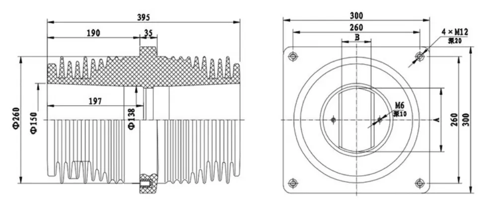 40.5KV Epoxy Resin Through Wall Bushing for High voltage Cabinet TG3A-40.5-395Figure 1 40.5KV Epoxy Resin Through Wall Bushing for High voltage Cabinet TG3A-40.5-395Figure 1