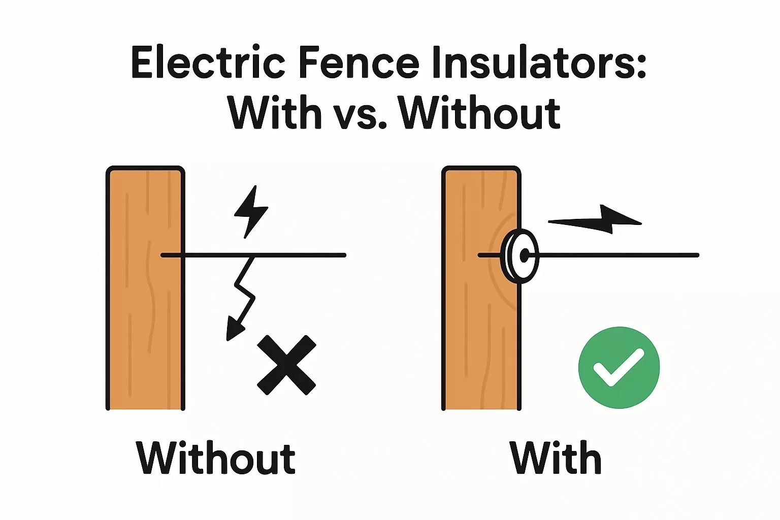 Electric Fence Insulators and the Science of Electrical Insulation(图2) Electric-Fence-Insulators-with-without.jpeg